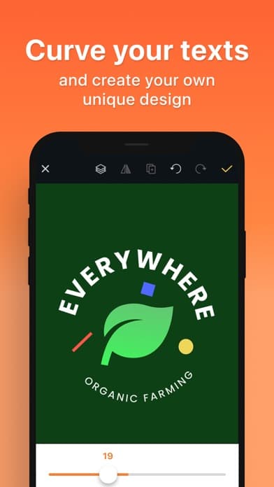 Boon editor showing curved text around an organic farming logo
